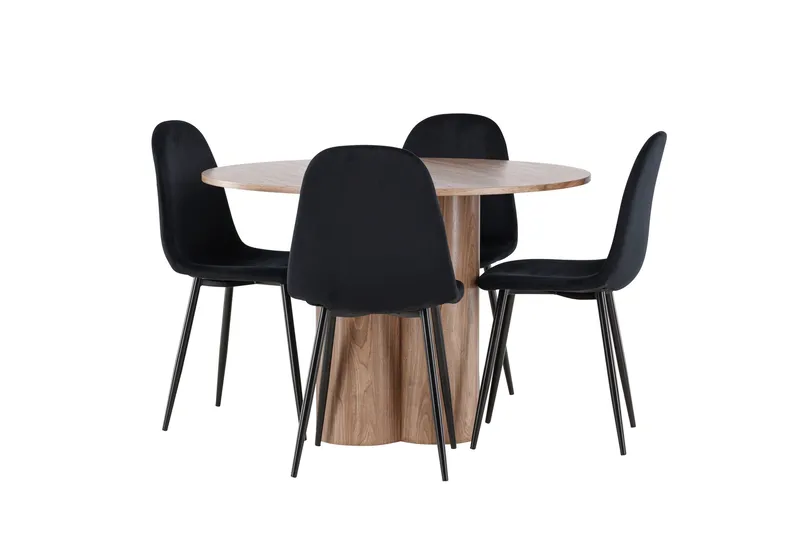 Spisegruppe Venture Home Olivia spisegruppe 110 cm rund med 4 Polar-stoler Mocca/Svart/Svart