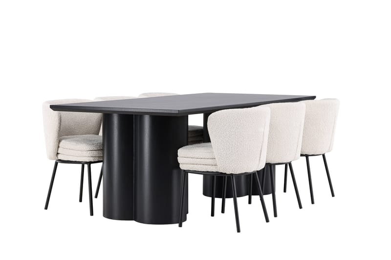 Spisegruppe Venture Home Olivia spisegruppe 210 cm rektangulær med 6 Agnes-stoler Svart/Hvit/Svart - Møbler - Bord - Spisegruppe