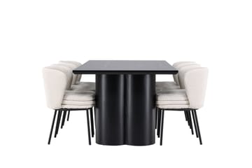 Spisegruppe Venture Home Olivia spisegruppe 210 cm rektangulær med 6 Agnes-stoler Svart/Hvit/Svart - Møbler - Bord - Spisegruppe