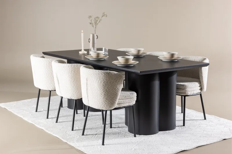 Spisegruppe Venture Home Olivia spisegruppe 210 cm rektangulær med 6 Agnes-stoler Svart/Hvit/Svart - Møbler - Bord - Spisegruppe