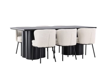 Spisegruppe Venture Home Olivia spisegruppe 210 cm rektangulær med 6 Agnes-stoler Svart/Hvit/Svart - Møbler - Bord - Spisegruppe