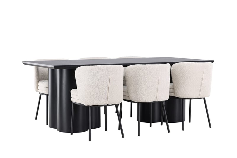 Spisegruppe Venture Home Olivia spisegruppe 210 cm rektangulær med 6 Agnes-stoler Svart/Hvit/Svart - Møbler - Bord - Spisegruppe