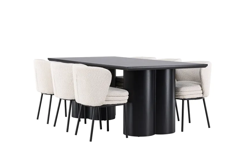 Spisegruppe Venture Home Olivia spisegruppe 210 cm rektangulær med 6 Agnes-stoler Svart/Hvit/Svart