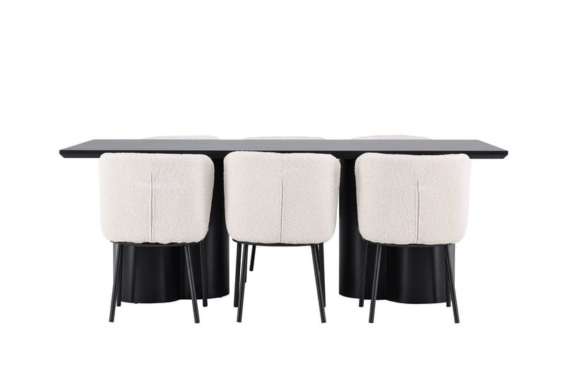 Spisegruppe Venture Home Olivia spisegruppe 210 cm rektangulær med 6 Agnes-stoler Svart/Hvit/Svart - Møbler - Bord - Spisegruppe