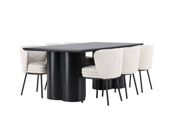 Spisegruppe Venture Home Olivia spisegruppe 210 cm rektangulær med 6 Agnes-stoler Svart/Hvit/Svart - Møbler - Bord - Spisegruppe