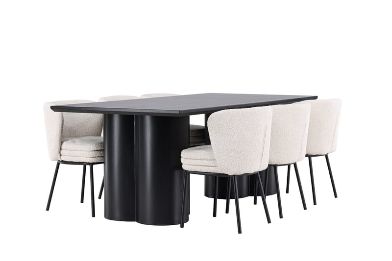 Spisegruppe Venture Home Olivia spisegruppe 210 cm rektangulær med 6 Agnes-stoler Svart/Hvit/Svart - Møbler - Bord - Spisegruppe