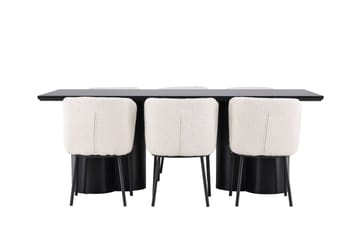 Spisegruppe Venture Home Olivia spisegruppe 210 cm rektangulær med 6 Agnes-stoler Svart/Hvit/Svart - Møbler - Bord - Spisegruppe