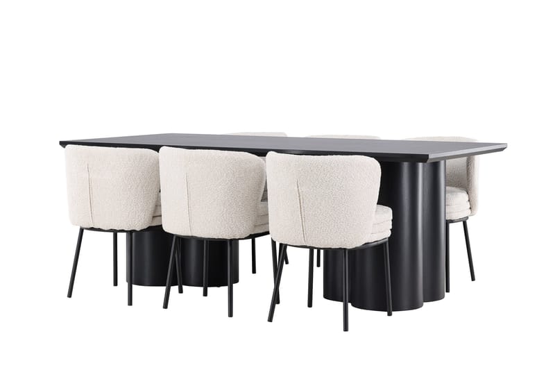 Spisegruppe Venture Home Olivia spisegruppe 210 cm rektangulær med 6 Agnes-stoler Svart/Hvit/Svart - Møbler - Bord - Spisegruppe