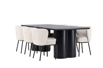 Spisegruppe Venture Home Olivia spisegruppe 210 cm rektangulær med 6 Agnes-stoler Svart/Hvit/Svart - Møbler - Bord - Spisegruppe