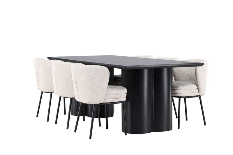 Spisegruppe Venture Home Olivia spisegruppe 210 cm rektangulær med 6 Agnes-stoler Svart/Hvit/Svart - Møbler - Bord - Spisegruppe
