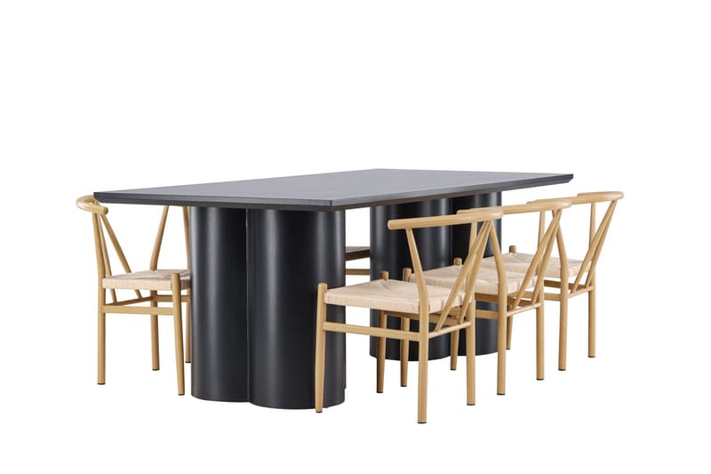 Spisegruppe Venture Home Olivia spisegruppe 210 cm rektangulær med 6 Alfons-stoler Svart/Beige/Brun - Møbler - Bord - Spisegruppe