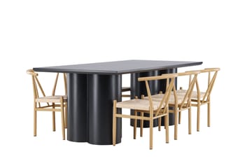 Spisegruppe Venture Home Olivia spisegruppe 210 cm rektangulær med 6 Alfons-stoler Svart/Beige/Brun - Møbler - Bord - Spisegruppe