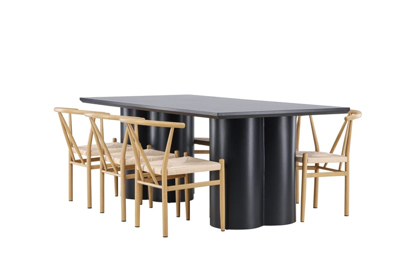 Spisegruppe Venture Home Olivia spisegruppe 210 cm rektangulær med 6 Alfons-stoler Svart/Beige/Brun - Møbler - Bord - Spisegruppe