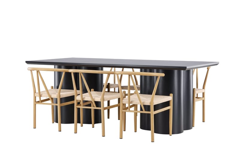 Spisegruppe Venture Home Olivia spisegruppe 210 cm rektangulær med 6 Alfons-stoler Svart/Beige/Brun - Møbler - Bord - Spisegruppe