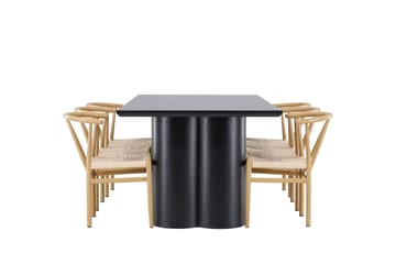 Spisegruppe Venture Home Olivia spisegruppe 210 cm rektangulær med 6 Alfons-stoler Svart/Beige/Brun - Møbler - Bord - Spisegruppe
