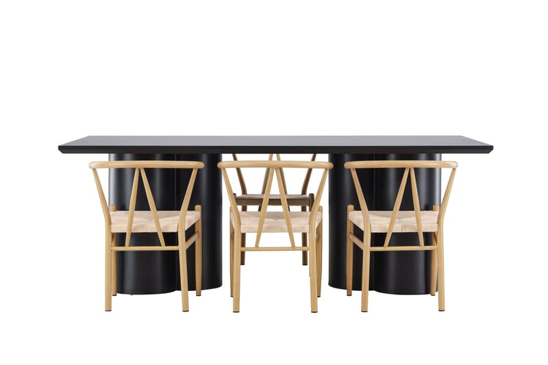 Spisegruppe Venture Home Olivia spisegruppe 210 cm rektangulær med 6 Alfons-stoler Svart/Beige/Brun - Møbler - Bord - Spisegruppe