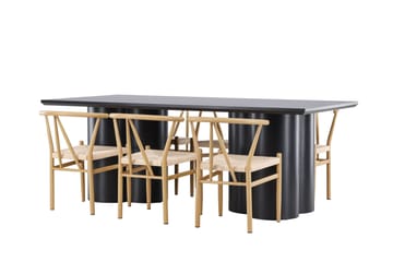 Spisegruppe Venture Home Olivia spisegruppe 210 cm rektangulær med 6 Alfons-stoler Svart/Beige/Brun - Møbler - Bord - Spisegruppe