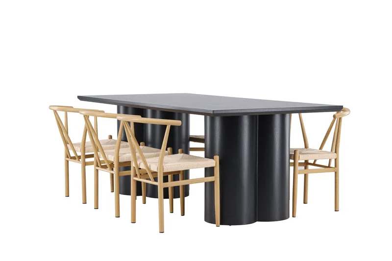 Spisegruppe Venture Home Olivia spisegruppe 210 cm rektangulær med 6 Alfons-stoler Svart/Beige/Brun