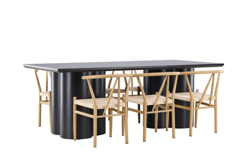 Spisegruppe Venture Home Olivia spisegruppe 210 cm rektangulær med 6 Alfons-stoler Svart/Beige/Brun - Møbler - Bord - Spisegruppe