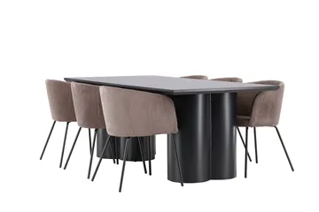 Spisegruppe Venture Home Olivia spisegruppe 210 cm rektangulær med 6 Berit-stoler Svart/Brun/Svart - Møbler - Bord - Spisegruppe