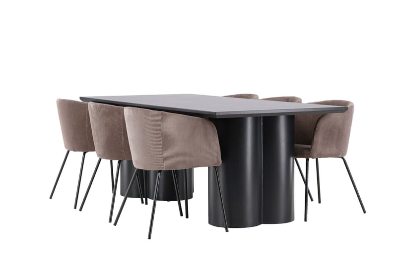 Spisegruppe Venture Home Olivia spisegruppe 210 cm rektangulær med 6 Berit-stoler Svart/Brun/Svart - Møbler - Bord - Spisegruppe