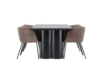 Spisegruppe Venture Home Olivia spisegruppe 210 cm rektangulær med 6 Berit-stoler Svart/Brun/Svart - Møbler - Bord - Spisegruppe