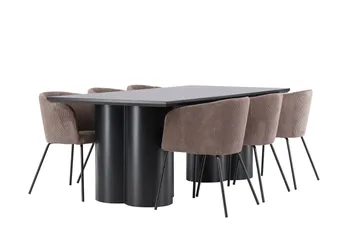 Spisegruppe Venture Home Olivia spisegruppe 210 cm rektangulær med 6 Berit-stoler Svart/Brun/Svart - Møbler - Bord - Spisegruppe