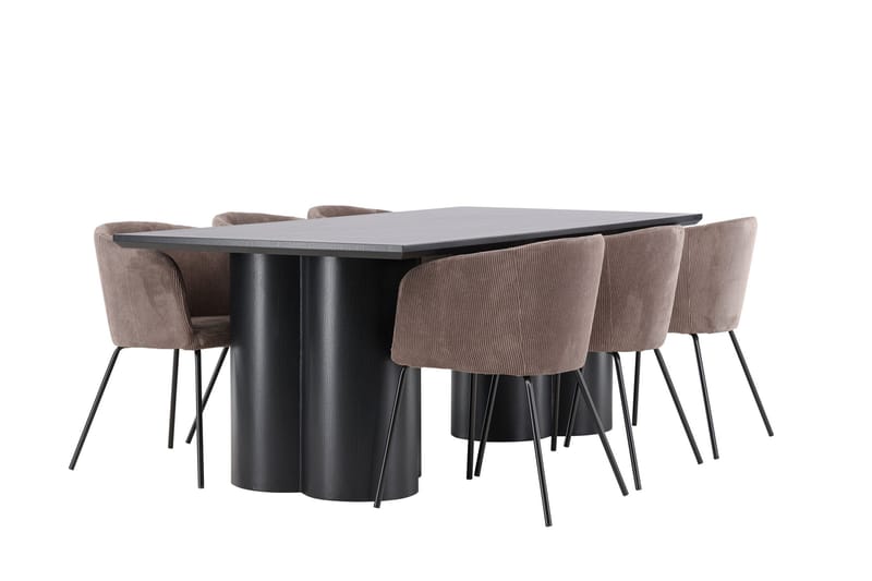 Spisegruppe Venture Home Olivia spisegruppe 210 cm rektangulær med 6 Berit-stoler Svart/Brun/Svart - Møbler - Bord - Spisegruppe
