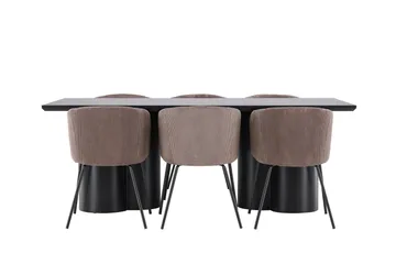 Spisegruppe Venture Home Olivia spisegruppe 210 cm rektangulær med 6 Berit-stoler Svart/Brun/Svart - Møbler - Bord - Spisegruppe