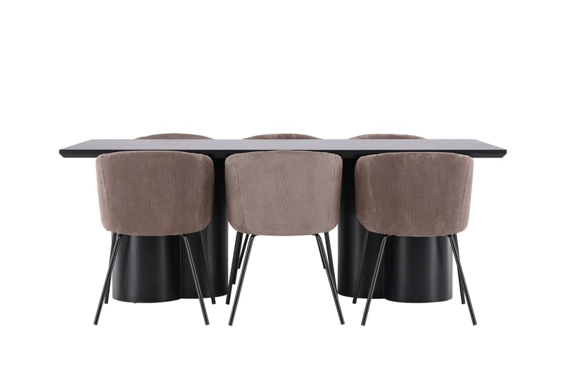 Spisegruppe Venture Home Olivia spisegruppe 210 cm rektangulær med 6 Berit-stoler Svart/Brun/Svart - Møbler - Bord - Spisegruppe