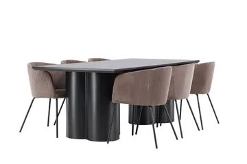 Spisegruppe Venture Home Olivia spisegruppe 210 cm rektangulær med 6 Berit-stoler Svart/Brun/Svart - Møbler - Bord - Spisegruppe
