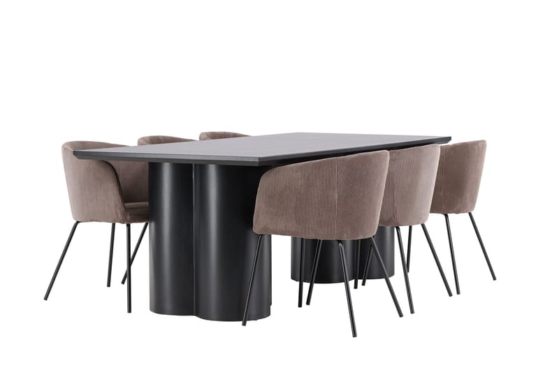 Spisegruppe Venture Home Olivia spisegruppe 210 cm rektangulær med 6 Berit-stoler Svart/Brun/Svart - Møbler - Bord - Spisegruppe