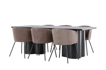 Spisegruppe Venture Home Olivia spisegruppe 210 cm rektangulær med 6 Berit-stoler Svart/Brun/Svart - Møbler - Bord - Spisegruppe