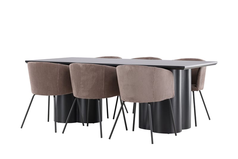 Spisegruppe Venture Home Olivia spisegruppe 210 cm rektangulær med 6 Berit-stoler Svart/Brun/Svart - Møbler - Bord - Spisegruppe