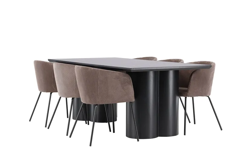 Spisegruppe Venture Home Olivia spisegruppe 210 cm rektangulær med 6 Berit-stoler Svart/Brun/Svart