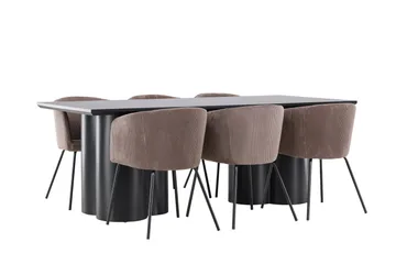 Spisegruppe Venture Home Olivia spisegruppe 210 cm rektangulær med 6 Berit-stoler Svart/Brun/Svart - Møbler - Bord - Spisegruppe