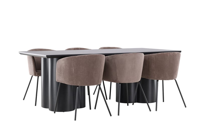 Spisegruppe Venture Home Olivia spisegruppe 210 cm rektangulær med 6 Berit-stoler Svart/Brun/Svart - Møbler - Bord - Spisegruppe