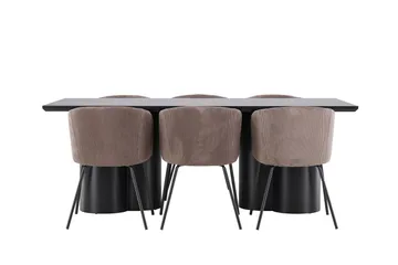 Spisegruppe Venture Home Olivia spisegruppe 210 cm rektangulær med 6 Berit-stoler Svart/Brun/Svart - Møbler - Bord - Spisegruppe
