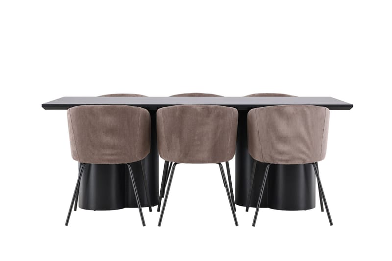 Spisegruppe Venture Home Olivia spisegruppe 210 cm rektangulær med 6 Berit-stoler Svart/Brun/Svart - Møbler - Bord - Spisegruppe