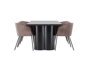 Spisegruppe Venture Home Olivia spisegruppe 210 cm rektangulær med 6 Berit-stoler Svart/Brun/Svart - Møbler - Bord - Spisegruppe