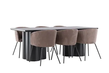 Spisegruppe Venture Home Olivia spisegruppe 210 cm rektangulær med 6 Berit-stoler Svart/Brun/Svart - Møbler - Bord - Spisegruppe