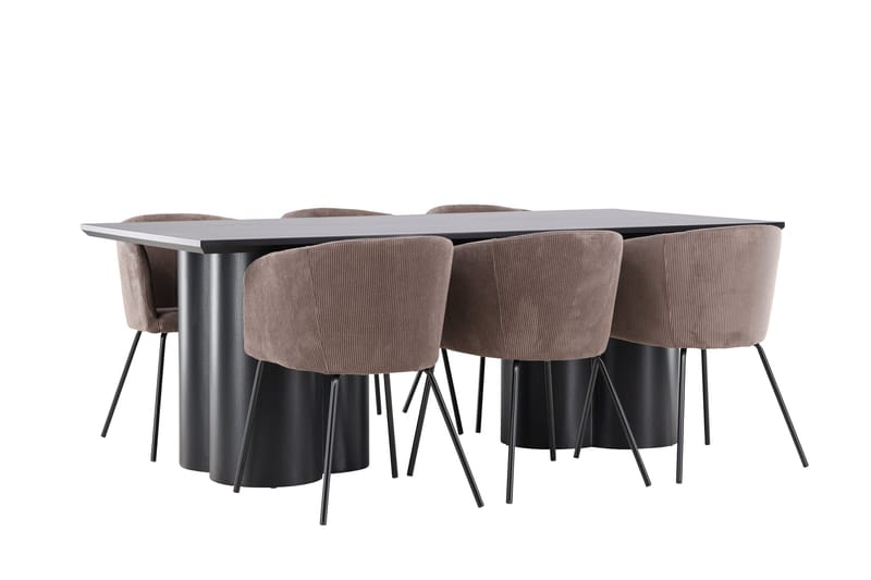 Spisegruppe Venture Home Olivia spisegruppe 210 cm rektangulær med 6 Berit-stoler Svart/Brun/Svart - Møbler - Bord - Spisegruppe