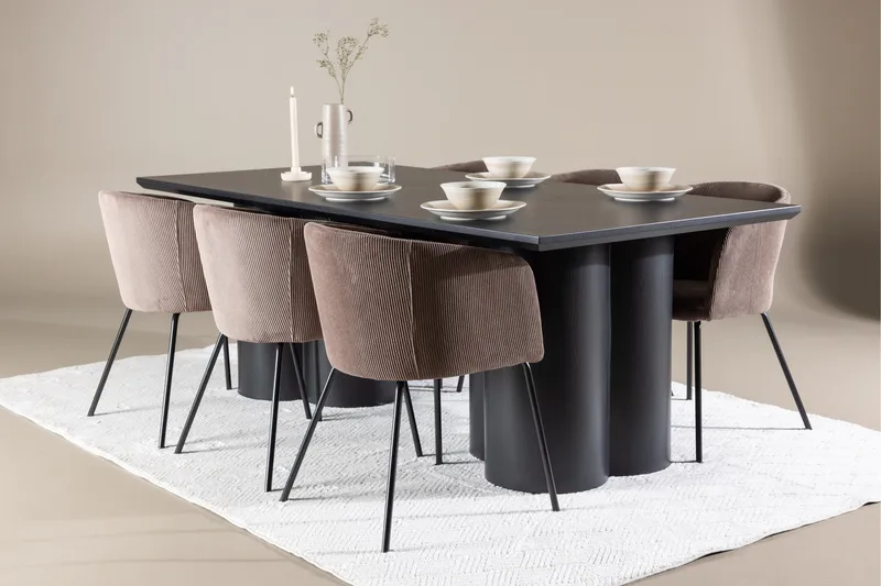 Spisegruppe Venture Home Olivia spisegruppe 210 cm rektangulær med 6 Berit-stoler Svart/Brun/Svart - Møbler - Bord - Spisegruppe