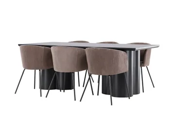 Spisegruppe Venture Home Olivia spisegruppe 210 cm rektangulær med 6 Berit-stoler Svart/Brun/Svart - Møbler - Bord - Spisegruppe