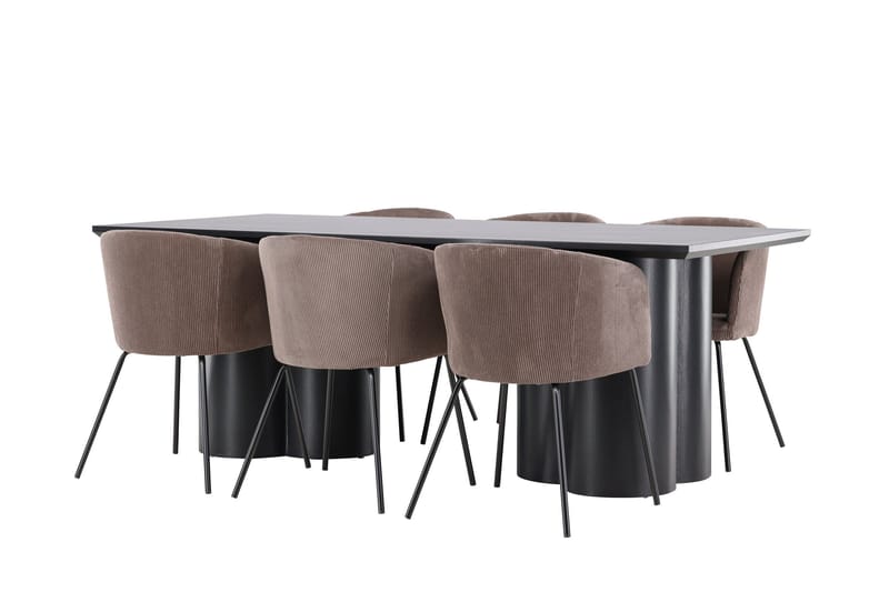 Spisegruppe Venture Home Olivia spisegruppe 210 cm rektangulær med 6 Berit-stoler Svart/Brun/Svart - Møbler - Bord - Spisegruppe