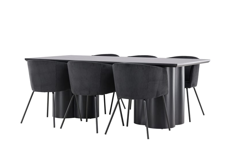 Spisegruppe Venture Home Olivia spisegruppe 210 cm rektangulær med 6 Berit-stoler Svart/Svart/Svart - Møbler - Bord - Spisegruppe
