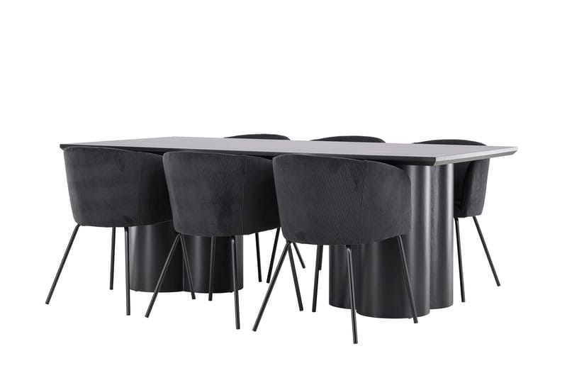 Spisegruppe Venture Home Olivia spisegruppe 210 cm rektangulær med 6 Berit-stoler Svart/Svart/Svart - Møbler - Bord - Spisegruppe