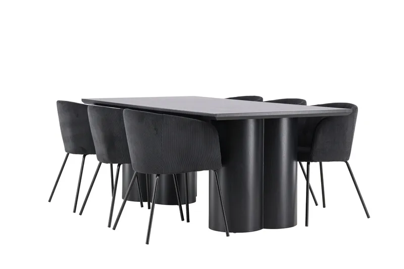 Spisegruppe Venture Home Olivia spisegruppe 210 cm rektangulær med 6 Berit-stoler Svart/Svart/Svart