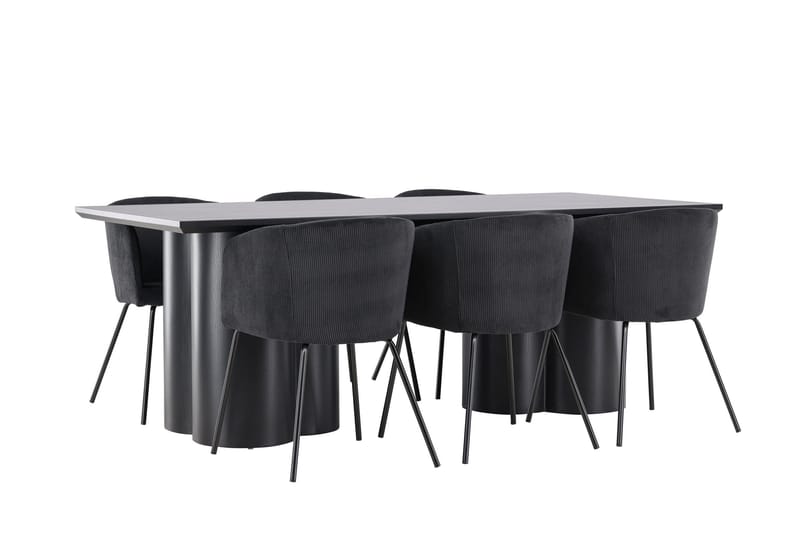 Spisegruppe Venture Home Olivia spisegruppe 210 cm rektangulær med 6 Berit-stoler Svart/Svart/Svart - Møbler - Bord - Spisegruppe