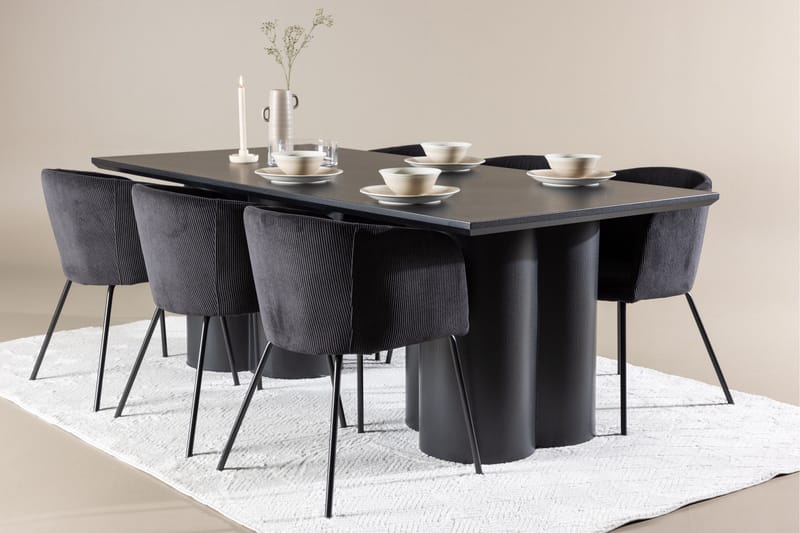 Spisegruppe Venture Home Olivia spisegruppe 210 cm rektangulær med 6 Berit-stoler Svart/Svart/Svart - Møbler - Bord - Spisegruppe